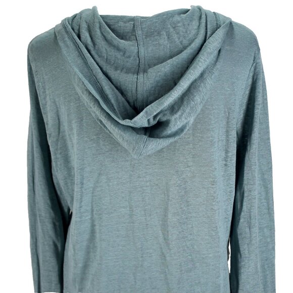 Tahari Hooded Linen Cardigan Womens Sz L Blue Long Sleeve Open Front Lightweight - Picture 6 of 7